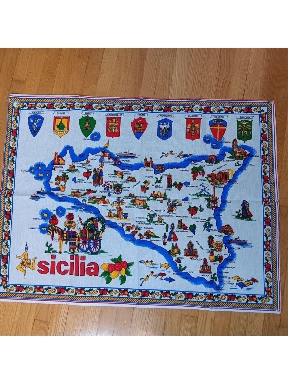 Souvenir of Sicily Italy Large Cotton Dish Towel